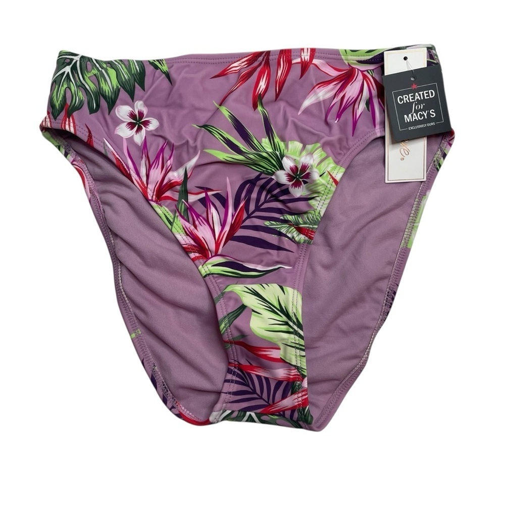Salt + Cove Printed High-Waist Bikini Bottoms Tropical Floral Purple Medium New